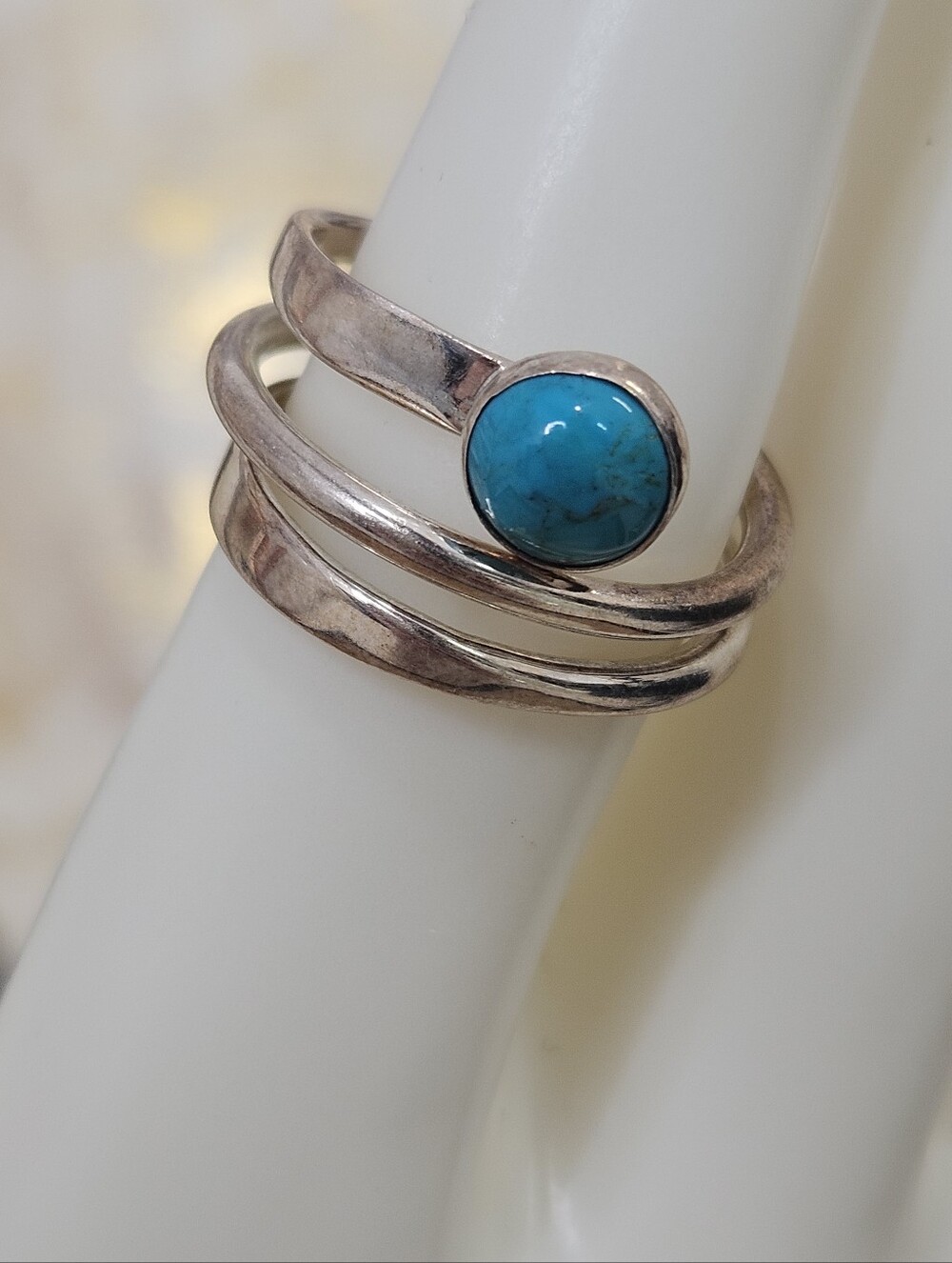 Turquoise C-11 925 Mexico Sterling Silver Spiral Ring Size 8